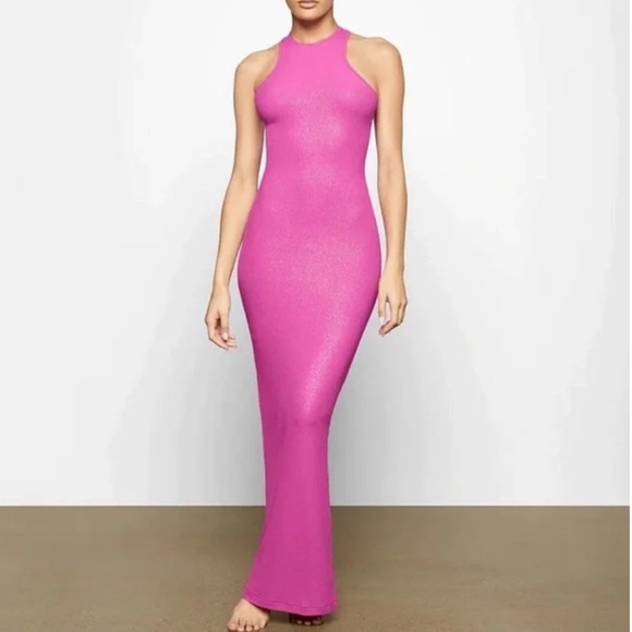 SKIMS Dresses & Skirts - Skims Soft Lounge Shimmer Crewneck Racerback Maxi Dress Pink - size S